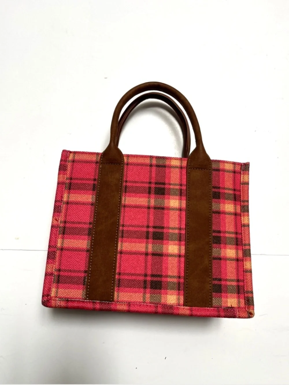 NWT Wrangler Pink Plaid Tote Crossbody Bag Canvas PU Guitar Strap Western Tartan